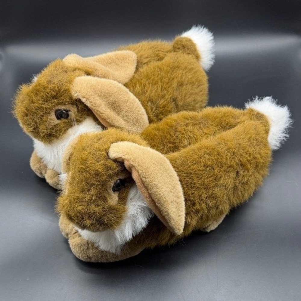 Brown Plush Bunny Slippers Womens Size Medium Floppy Ears Rabbit House Shoes